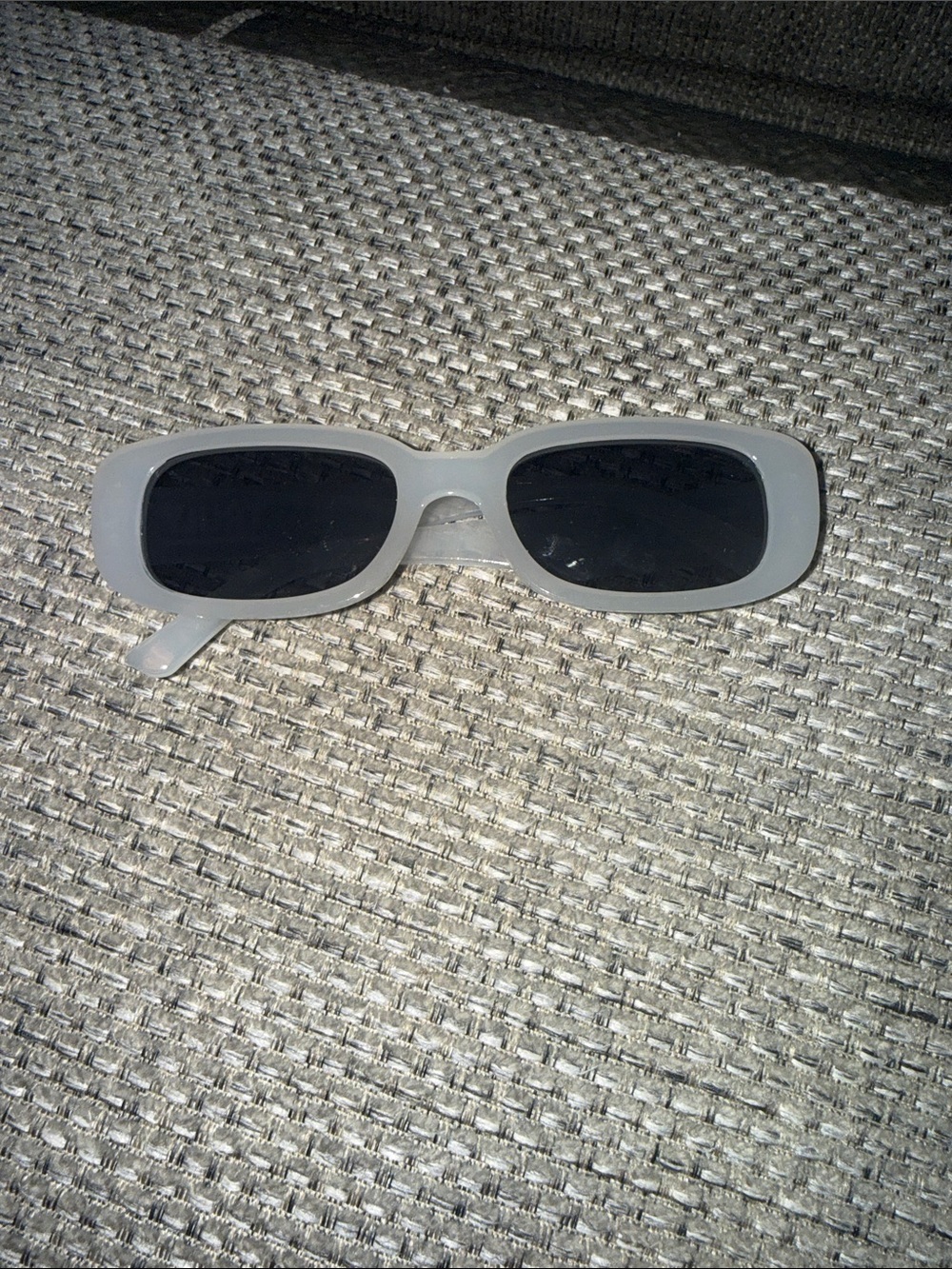 Slim Rectangular Frosted White Sunglasses with Black Lenses